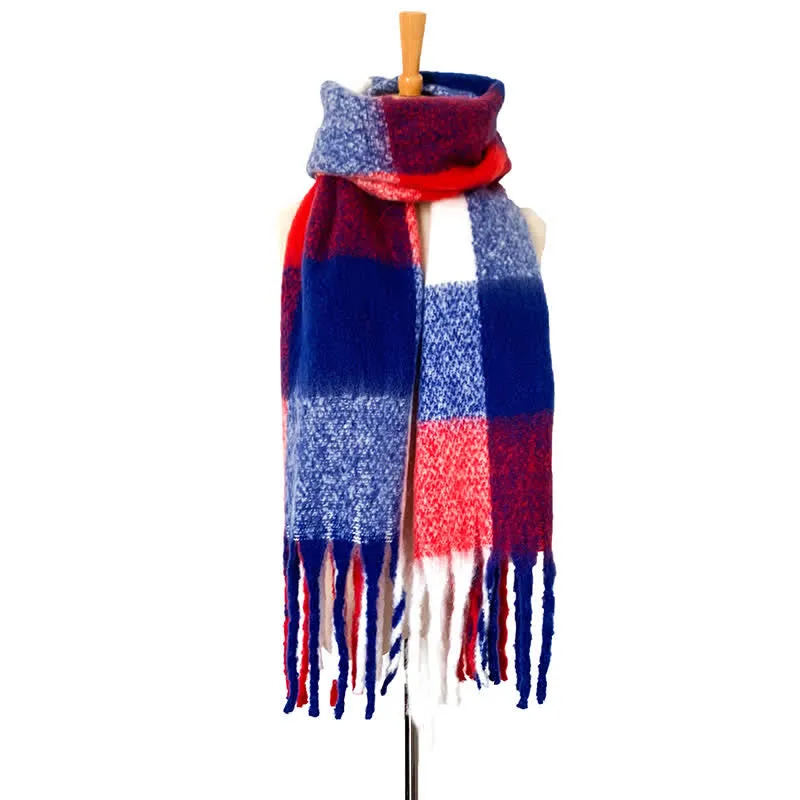 Unisex Oversized Color Block Tassels Roving Scarf