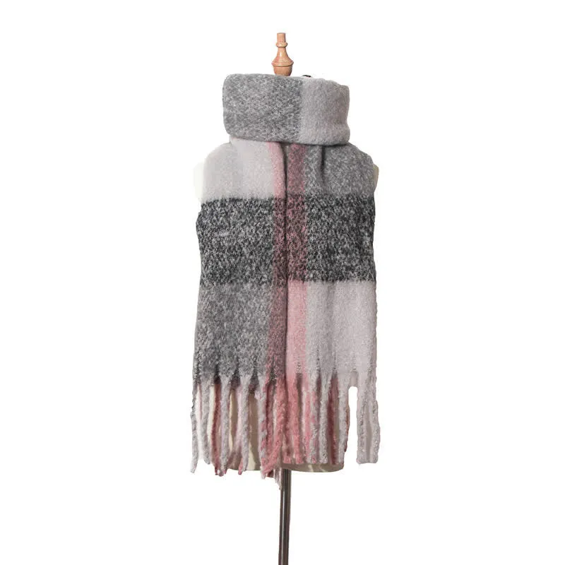 Unisex Oversized Color Block Tassels Roving Scarf