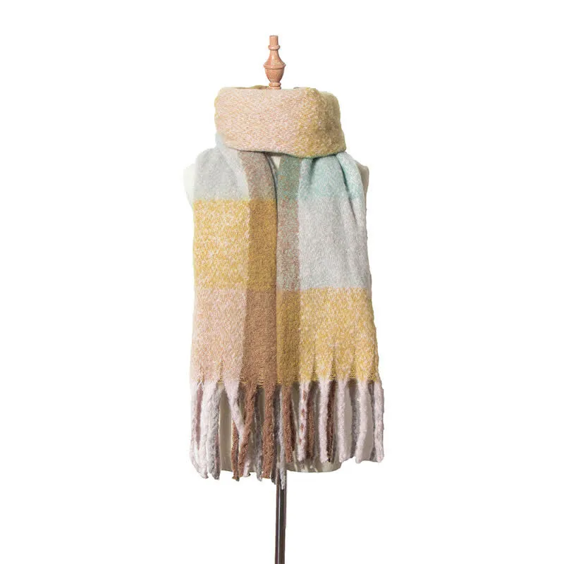 Unisex Oversized Color Block Tassels Roving Scarf