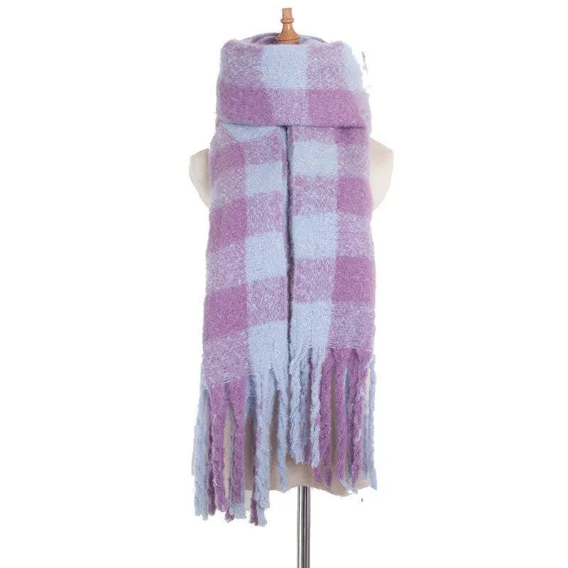 Unisex Oversized Color Block Tassels Roving Scarf