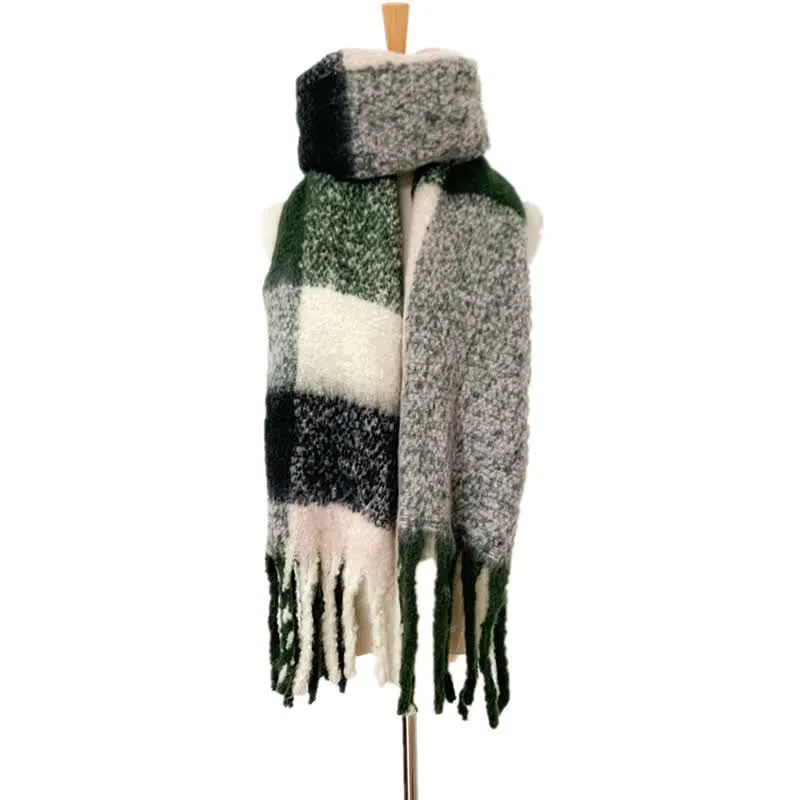 Unisex Oversized Color Block Tassels Roving Scarf