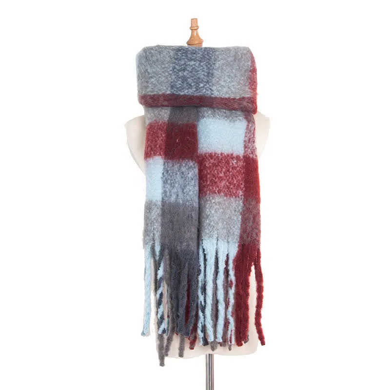 Unisex Oversized Color Block Tassels Roving Scarf