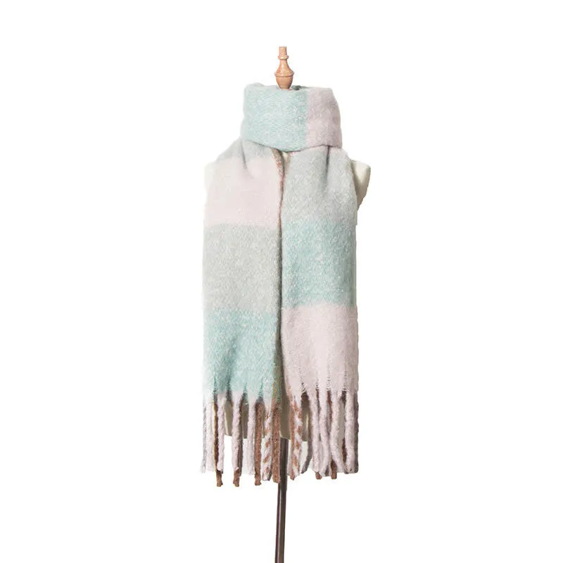 Unisex Oversized Color Block Tassels Roving Scarf