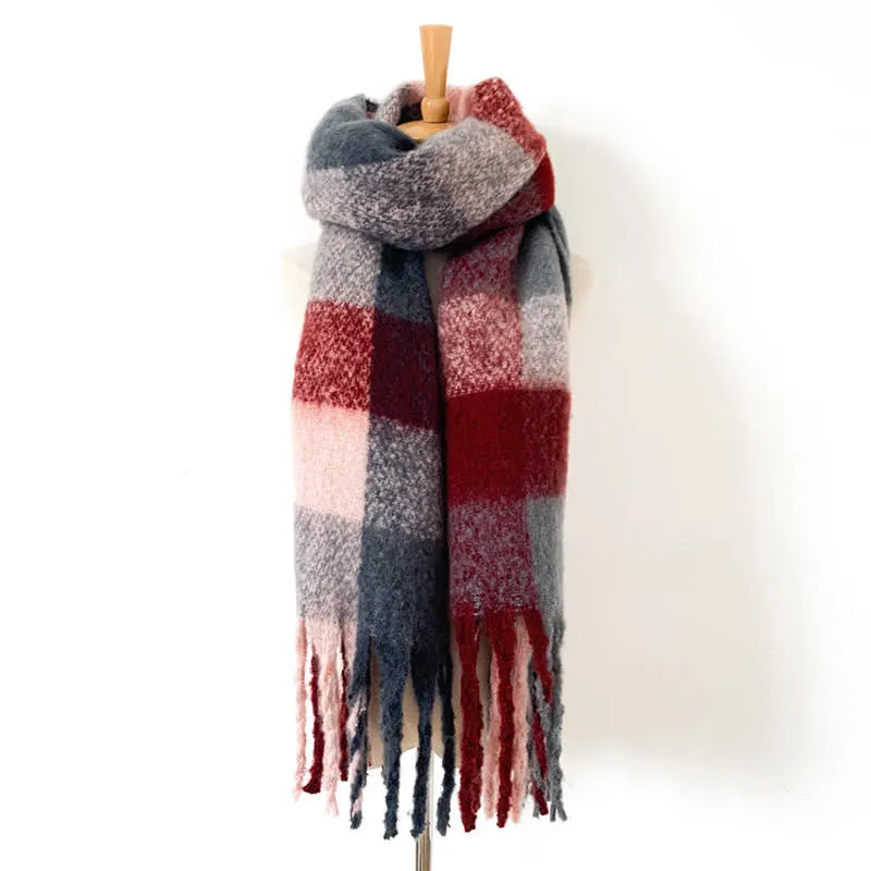 Unisex Oversized Color Block Tassels Roving Scarf