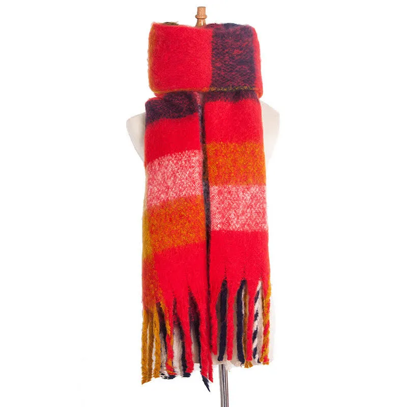 Unisex Oversized Color Block Tassels Roving Scarf