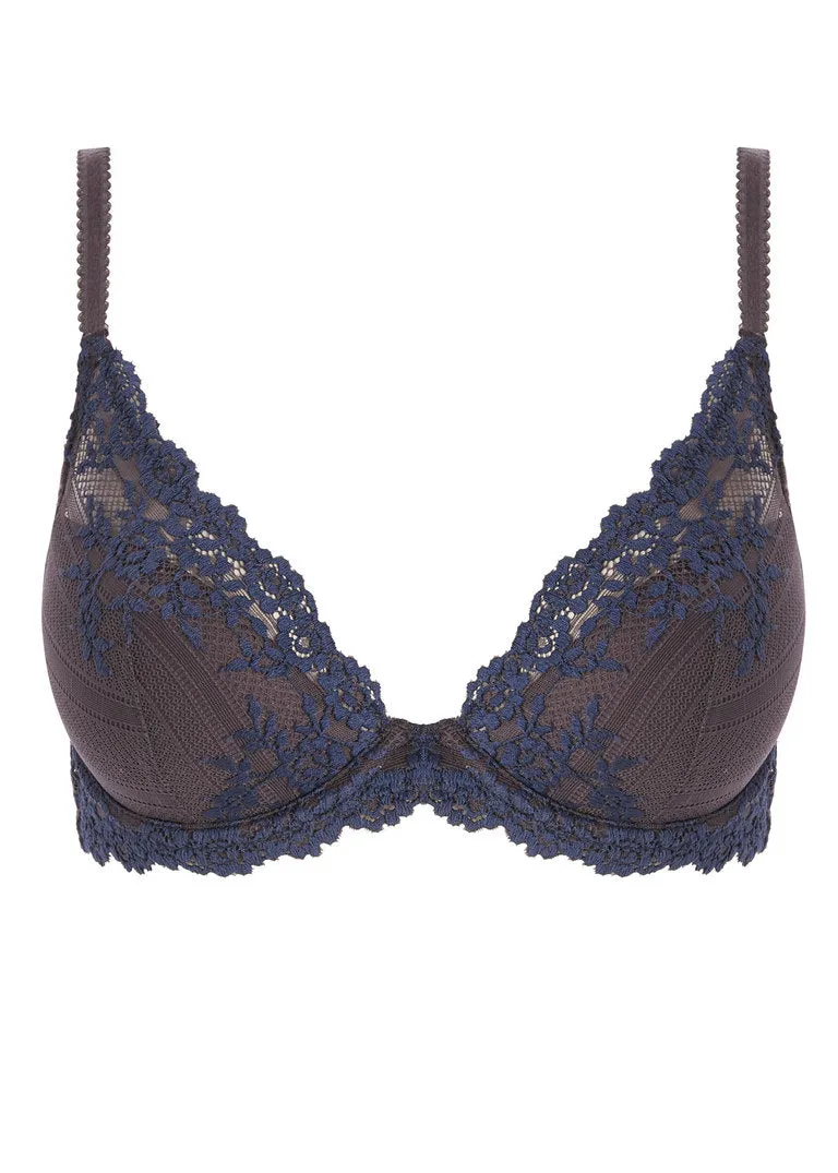 Wacoal Embrace Lace Plunge Underwire Bra, Nine Iron / Ensign Blue