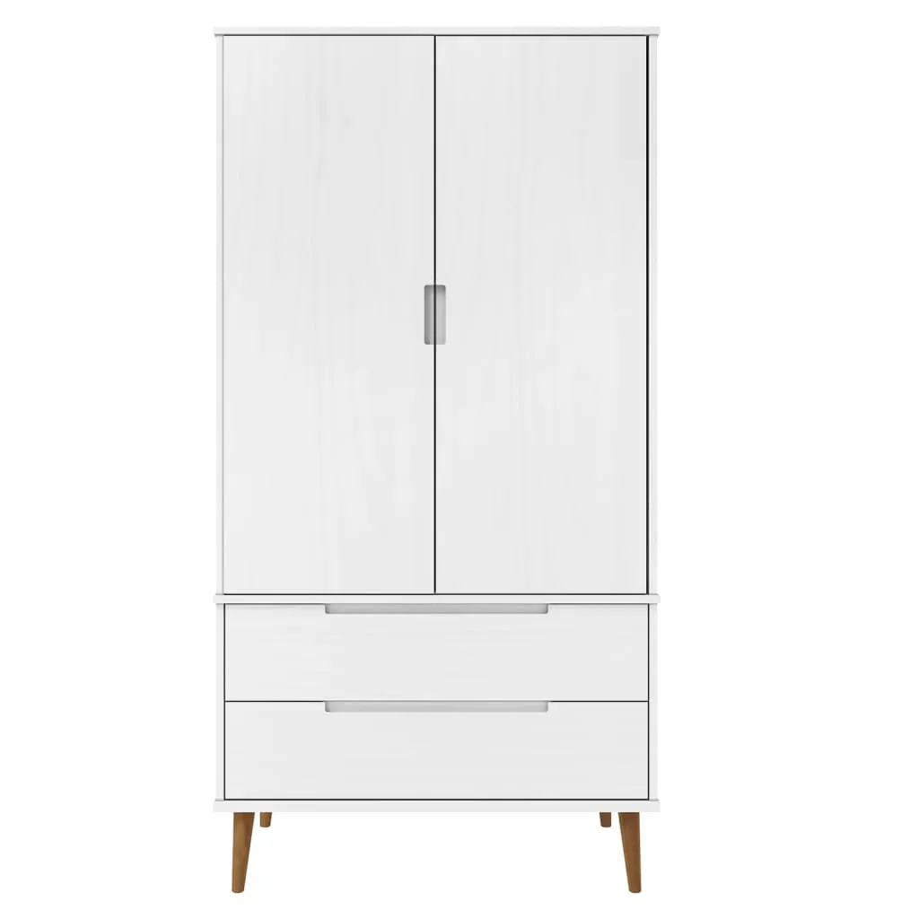 Wardrobe MOLDE White 90x55x175 cm Solid Wood Pine