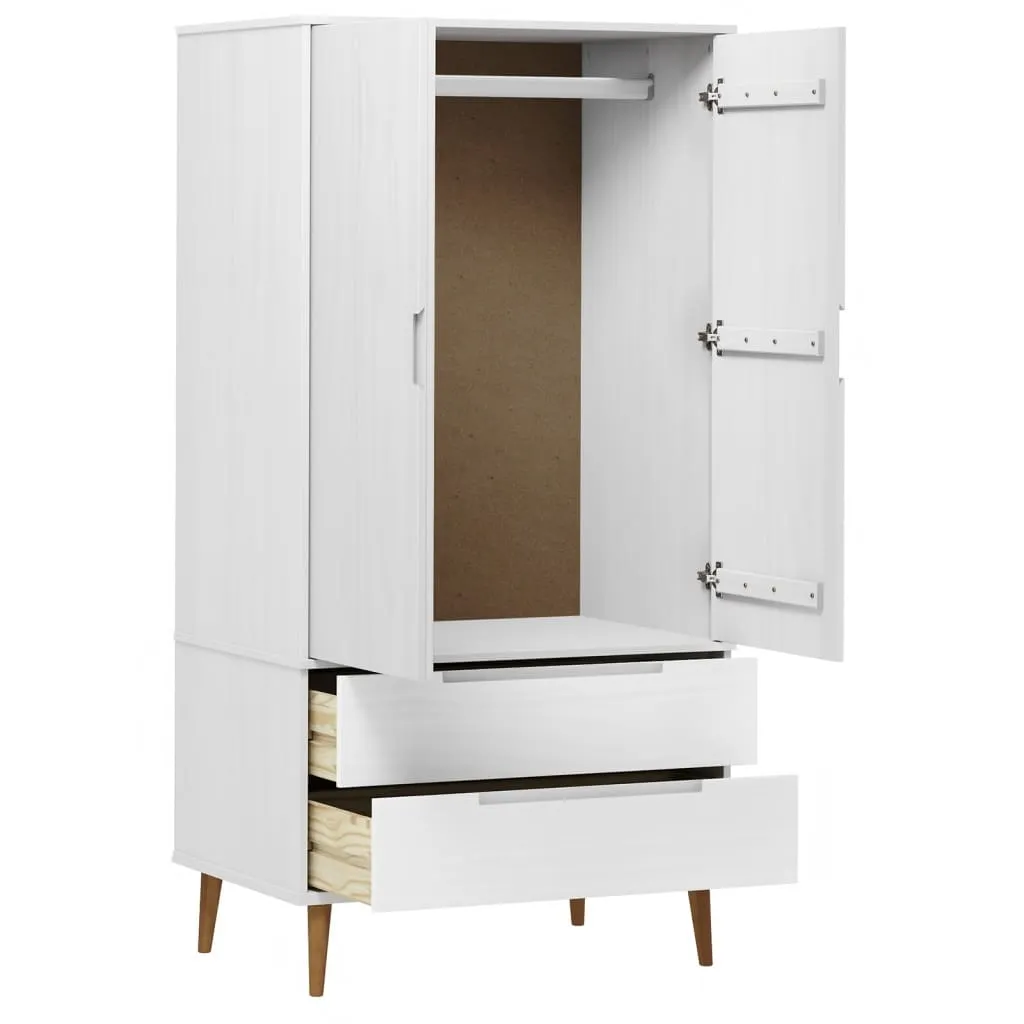 Wardrobe MOLDE White 90x55x175 cm Solid Wood Pine