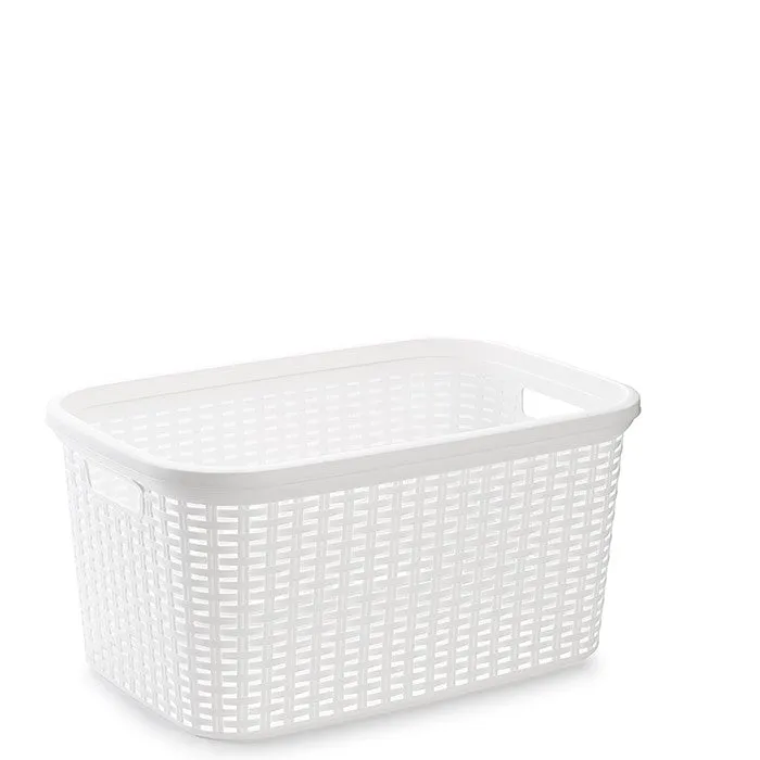 White Rattan Style Laundry Basket - 35L