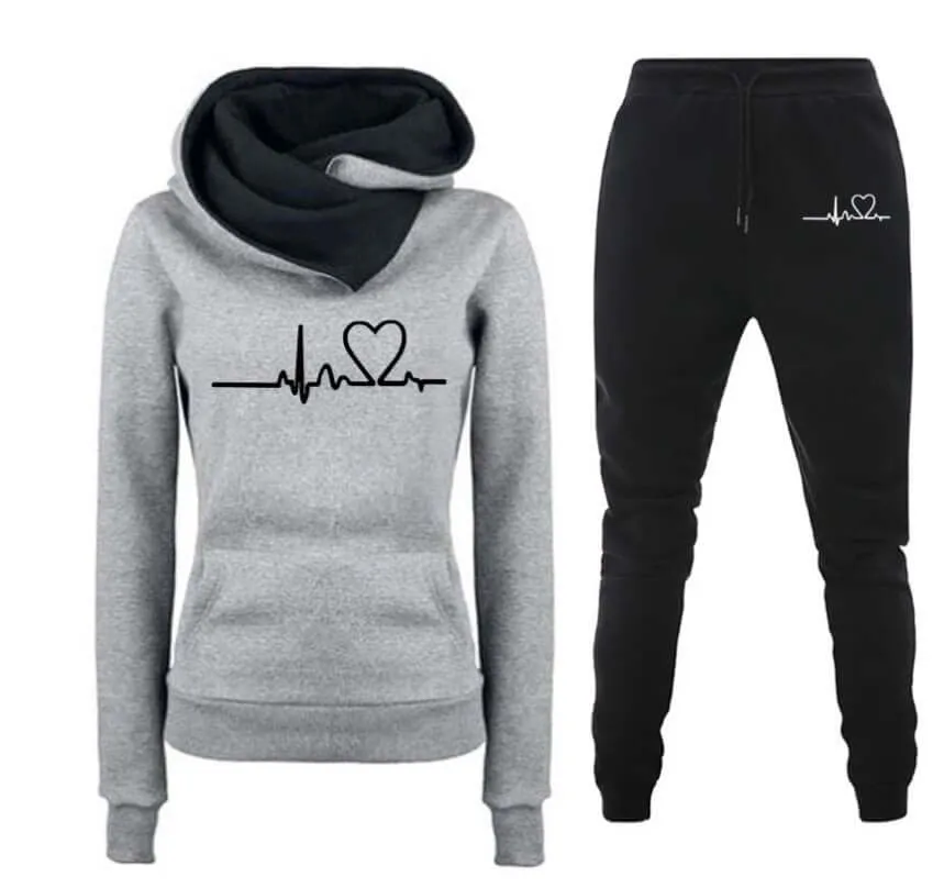 Woman Tracksuit Two Piece Set Winter Warm Hoodies Pants