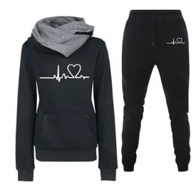 Woman Tracksuit Two Piece Set Winter Warm Hoodies Pants