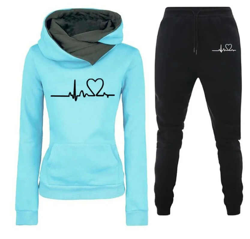 Woman Tracksuit Two Piece Set Winter Warm Hoodies Pants