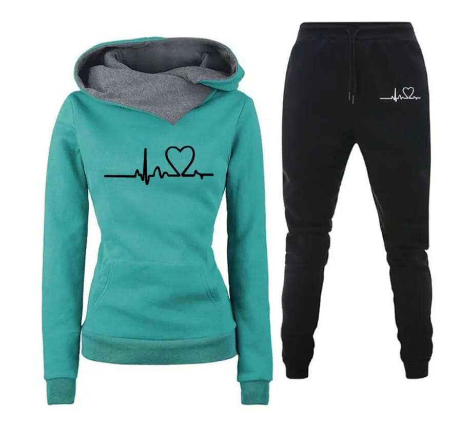 Woman Tracksuit Two Piece Set Winter Warm Hoodies Pants