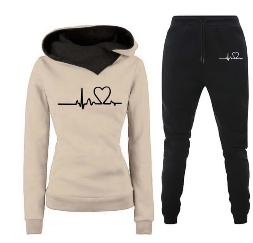 Woman Tracksuit Two Piece Set Winter Warm Hoodies Pants